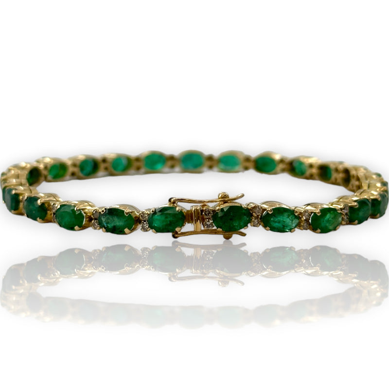 Emerald and Diamond 7.5" Tennis Bracelet 14kt Yellow Gold