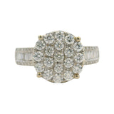 Solid 14kt White Gold 1.38ctw Diamond Cluster Circle Statement Ring with Baguette Sides Size 7