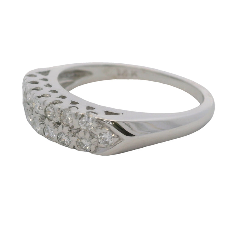 Vintage 1950s 14kt White Gold and 2-Row of Diamonds Wedding Band Ring Size 5