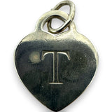 Tiffany & Co 925 Sterling Silver Alphabet Letter T Heart Pendant Charm