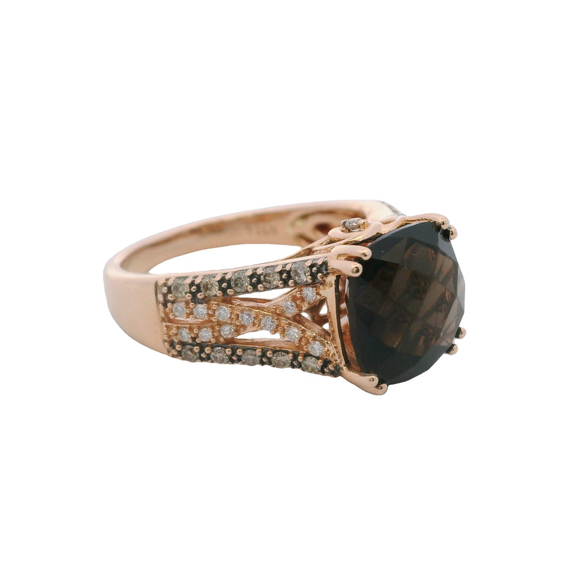 Le Vian Solid 14kt Rose Gold Checkerboard Smoky Quartz and Diamond Cocktail Ring Size 8