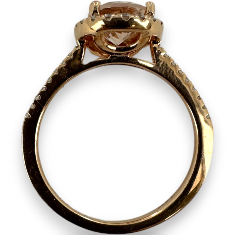 QCD Quality Color Design 14kt Solid Rose Gold and Morganite Ring with Accent Diamond Halo Engagement Size 7
