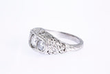 Antique Carved & Pierced Three Stone Diamond Line 950 Platinum Ring Size 6 1/2