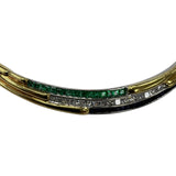 Vintage Solid 18kt 750 Yellow Gold 60g Princess Cut Emerald, Diamond, and Sapphire Collar 16" Necklace