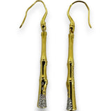 Retired Rare John Hardy 12 Bamboos Collection Solid 18kt Yellow Gold Bamboo Stick Hook Dangle Earrings with Diamonds