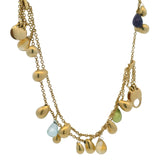 Marco Bicego Solid 18kt Yellow Gold Multi-Strand Multi-Gemstone Tearadrop Briolette Chain Bracelet 7"