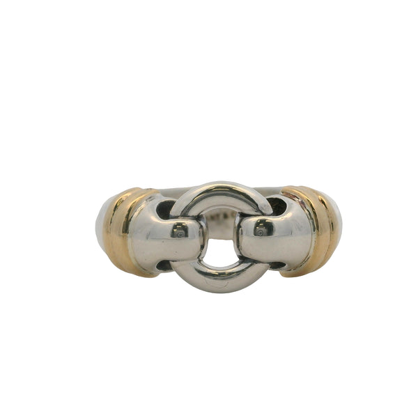 Vintage Tiffany & Co Italy 925 Sterling and 18kt Yellow Gold Circle Buckle Ring Size 7