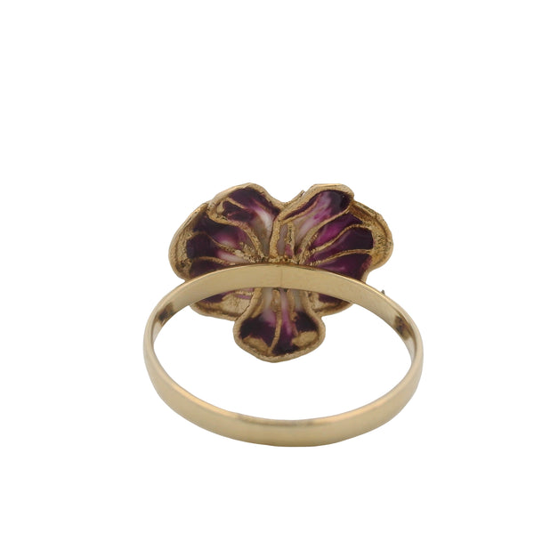 Dyadema Solid 14kt Yellow Gold and Purple Enamel Modern Pansy Ring Size 7