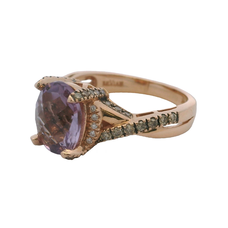 Le Vian 14kt Rose Gold Twist Band Checkerboard Amethyst Solitaire Ring with Diamonds Size 7