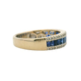 Solid 18kt White Gold Diamond and Baguette Cut Sapphire Stackable Band Ring Size 6.75