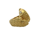 Vintage Solid 18kt Yellow Gold and Diamond 3D Textured 20.6g Fish Statement Ring Size 6.5