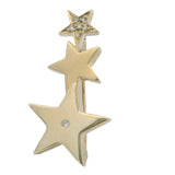 Solid 14kt Yellow Gold and Diamonds 3 Stars Celestial 1.4" Long Brooch Pin