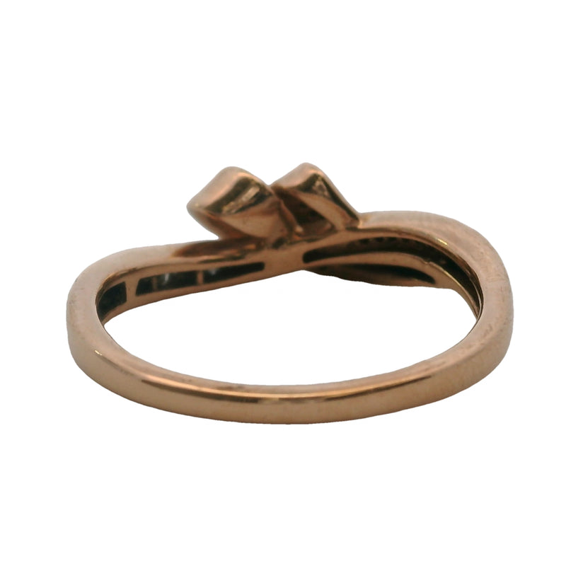 10kt Rose Gold Ribbon Ring with White and Brown Diamonds Size 6.75