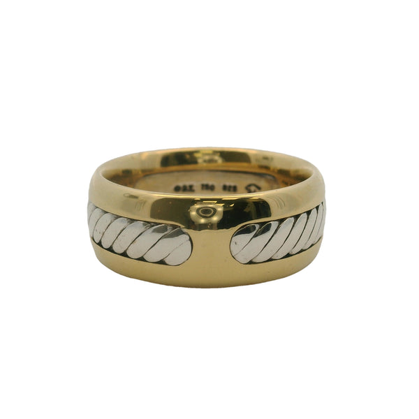 David Yurman Solid 18kt Yellow Gold and 925 Sterling Silver 9.3mm Cable Band Ring Size 11