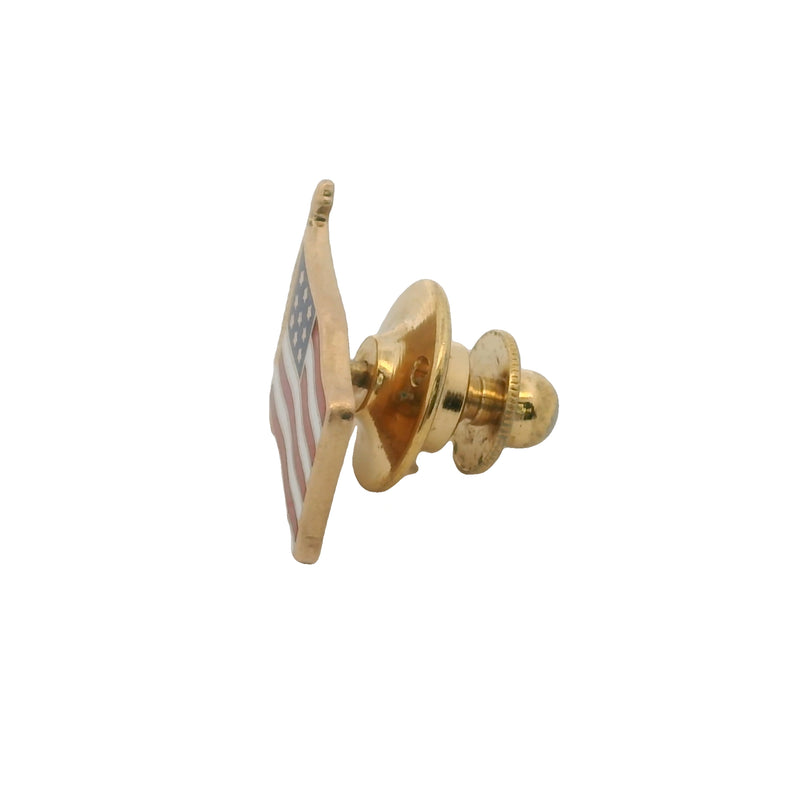 Vintage Solid 14kt Yellow Gold and Enamel American Flag Pin Tie Tack
