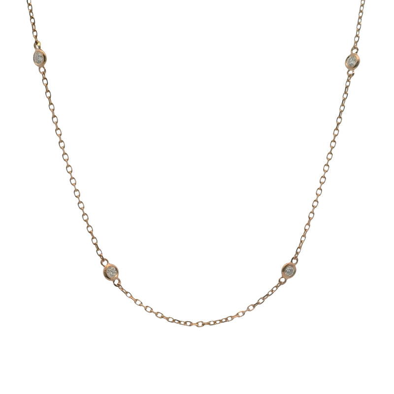 Solid 14kt Rose Gold 13.8" 0.32ctw Diamond 8 Station Choker Necklace
