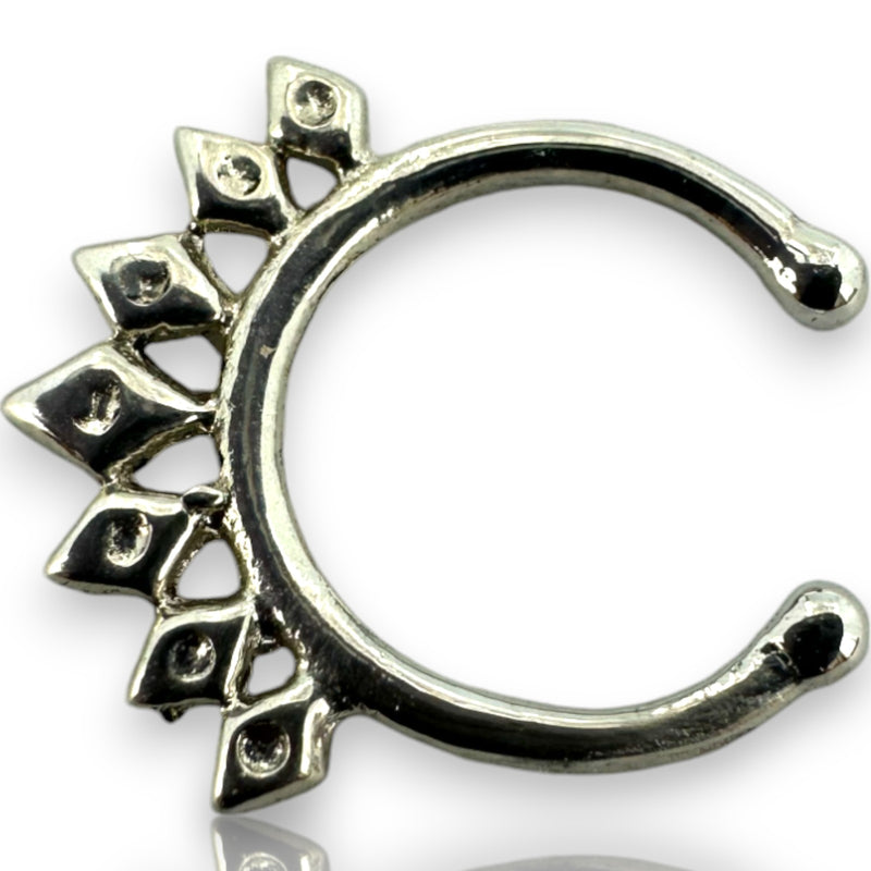 925 Sterling Silver Embellished Faux Septum Piercing