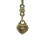 Solid 18kt Yellow Gold and Diamond Fleur-de-lis Heart Drop Pendant 15" Knots Necklace