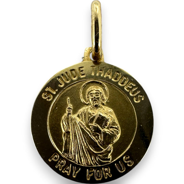 Solid 14kt Gold Saint Jude Thaddeus 15mm Medallion Circle Necklace Pendant