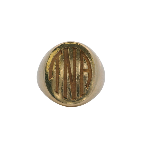 1950-70s Tiffany & Co Vintage Solid 14kt Yellow Gold 19.3mm 17g "TNA" Engraved Signet Ring Size 9
