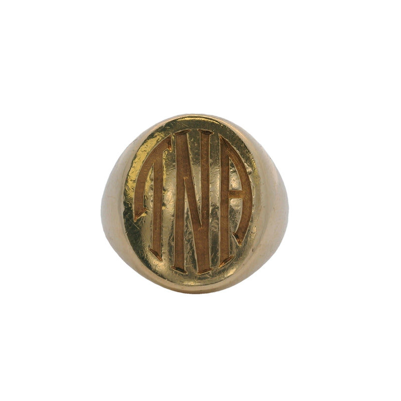 1950-70s Tiffany & Co Vintage Solid 14kt Yellow Gold 19.3mm 17g "TNA" Engraved Signet Ring Size 9