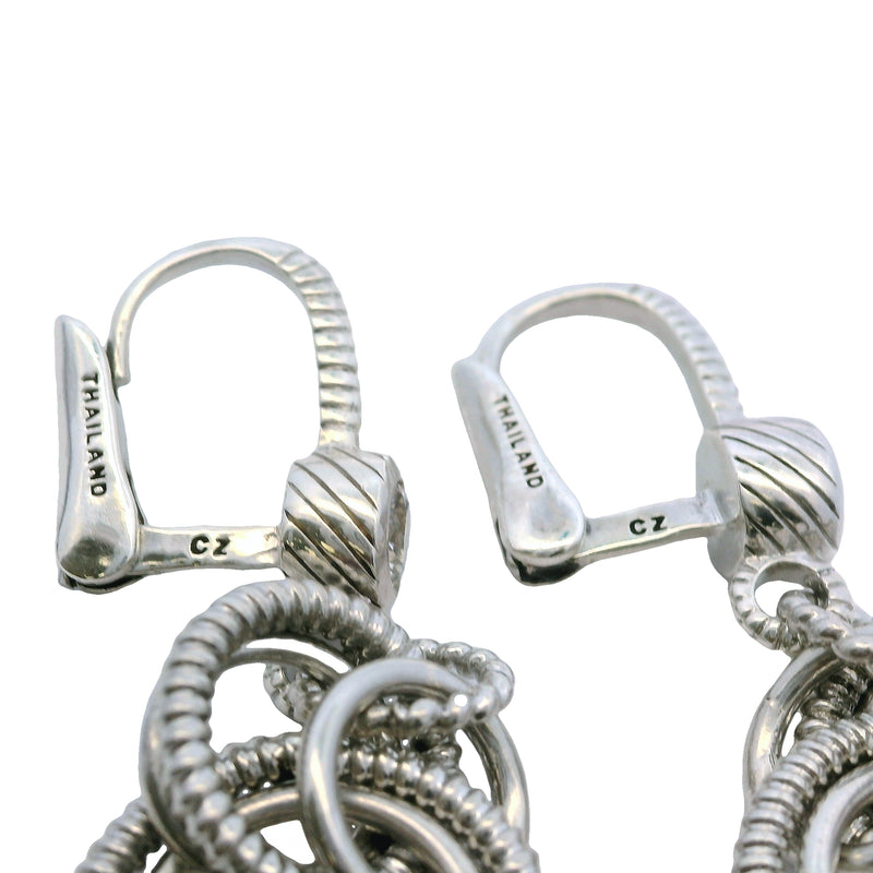 Judith Ripka 925 Sterling Silver and CZ Triple Circle Lever Back Drop/Dangle Earrings