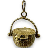Vintage Picnic Basket Openable Charm Pendant Solid 14kt Yellow Gold