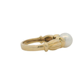 Vintage Tiffany & Co Solid 18kt Yellow Gold Pearl Solitaire Scalloped Band Ring Size 5.5