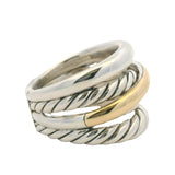 David Yurman Solid 925 Sterling and 14kt Gold Crossover Cable Ring Size 8
