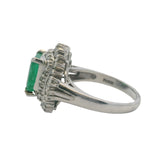 Vintage Platinum Cocktail Ring Center Bright Green Emerald Diamond Halo Size 6