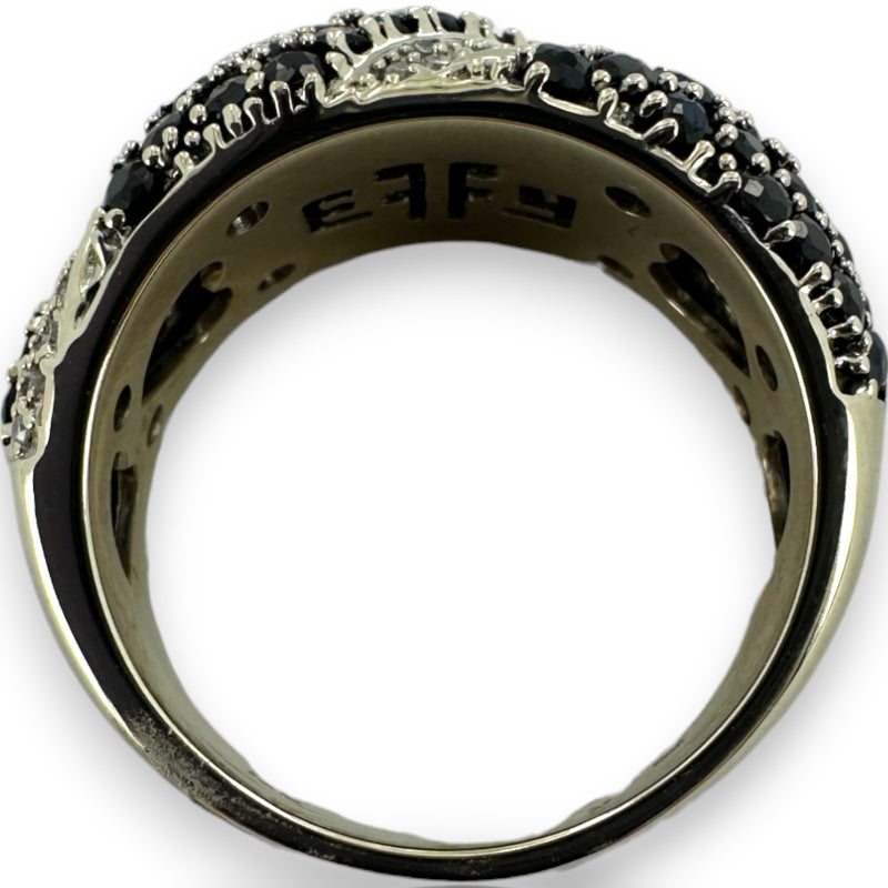 EFFY 14kt White Gold Black Sapphire and White Diamond Twist Statement Ring Size 7