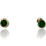 Round Emerald Gemstone Bezel Set 14k 585 Yellow Gold Stud Earrings