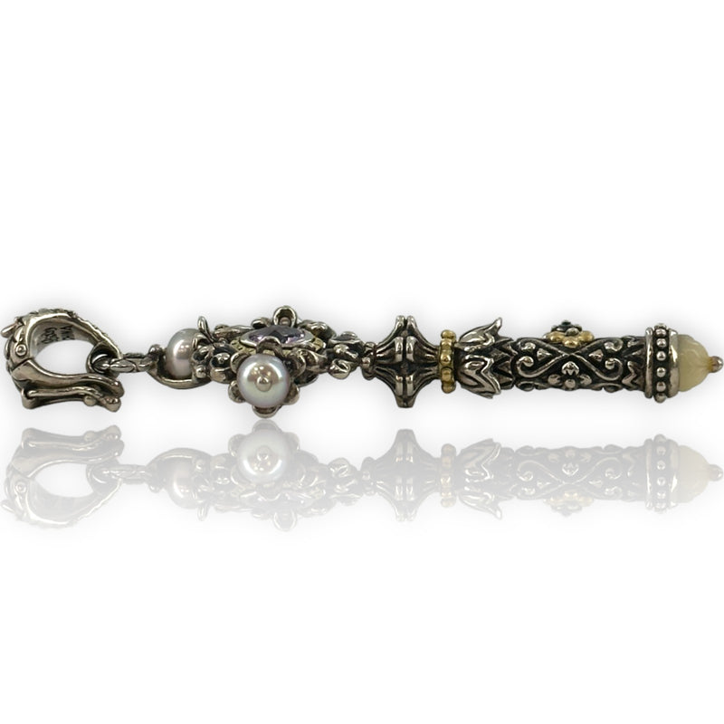 Barbara Bixby 925 Sterling Silver and 18kt Yellow Gold Key Enhancer Pendant with Amethyst, Iolite, and Pearls