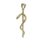Vintage Solid 14kt Gold Medical Staff Snake Rod of Asclepius Charm Pendant