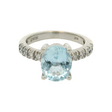EFFY Solid 14kt White Gold Aquamarine Solitaire Ring with Diamond Sides Size 7