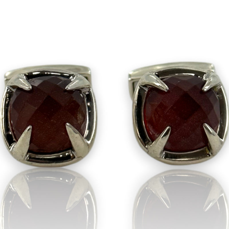 2006 Tateossian 925 Sterling Silver and Red-Backed Rock Crystal Toggle Cufflinks Made in Edinburgh