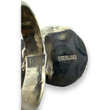 Handmade 925 Sterling Silver and Natural Howlite 2-Stone Full Finger Ring with Leaf Motifs and Hammered Band Size 7.5