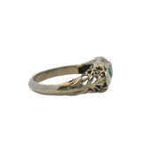 Antique 1920s Solid 14kt White Gold, Diamond, and Glass Emerald 3-Stone Ring Size 2.5