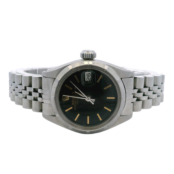 Rolex 6919 26mm Stainless Steel Datejust Black Dial Jubilee Band Watch