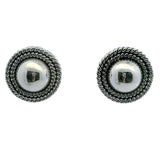 Mexican 925 Sterling Silver Taxco Round Button Rope 22.5mm Stud Earrings