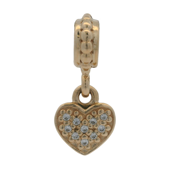 Pandora Retired Solid 14kt Yellow Gold and Diamond Pave Brilliant Heart Dangle Charm (2)