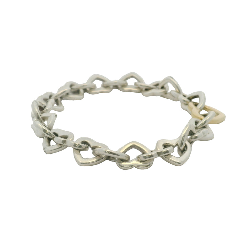 2000 Vintage Tiffany & Co Sterling Silver and 18kt Yellow Gold Heart Links 7.75" Bracelet