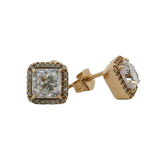 Pandora Square Sparkle Halo Stud Earrings In 14kt Yellow Gold and CZ Cubic Zirconia