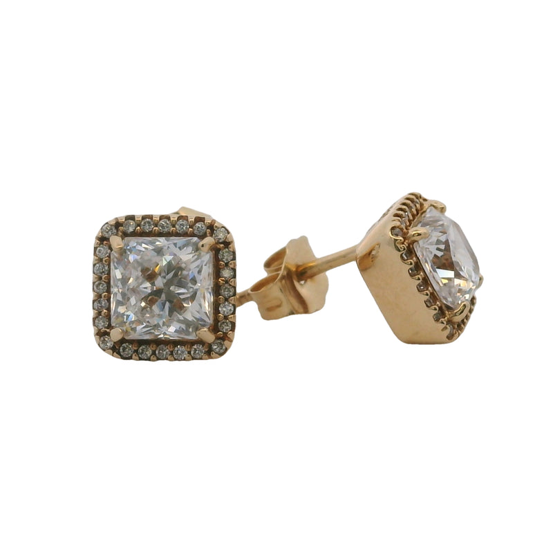Pandora Square Sparkle Halo Stud Earrings In 14kt Yellow Gold and CZ Cubic Zirconia