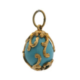 Vintage Solid 14kt Yellow Gold and Turquoise Decorated Scroll Egg Necklace Pendant
