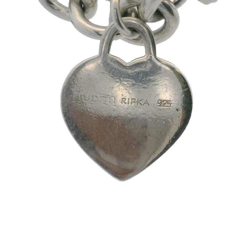 Judith Ripka 925 Sterling Silver Circle Link Heart Tag 7.8" Bracelet