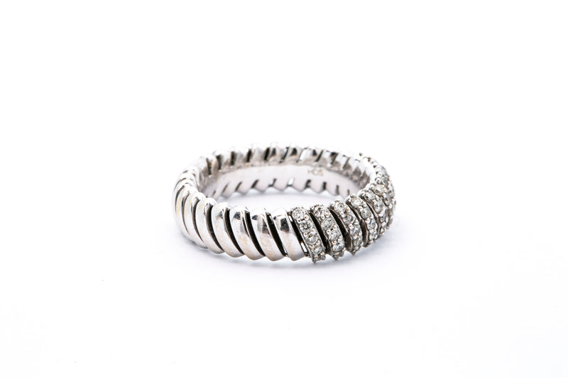 Braided Twisted Pave 14k 585 White Gold Diamond Cluster Cocktail Band Ring Size 6