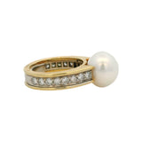 Vintage Solid 18kt Yellow White Gold South Sea Pearl 0.64ctw Diamond Ring Size 5