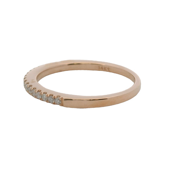 Anillo apilable de 2 mm de ancho en oro rosa macizo de 14 kt y diamantes, talla 7