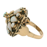 Vintage Solid 18kt Yellow Gold and Opal Thai Princess Cluster Cocktail Ring Size 4
